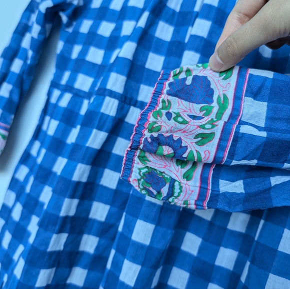 SZ Blockprints Tuckernuck Priya Dress London Blue Gingham Sz S Beachy Boho - Picture 10 of 14